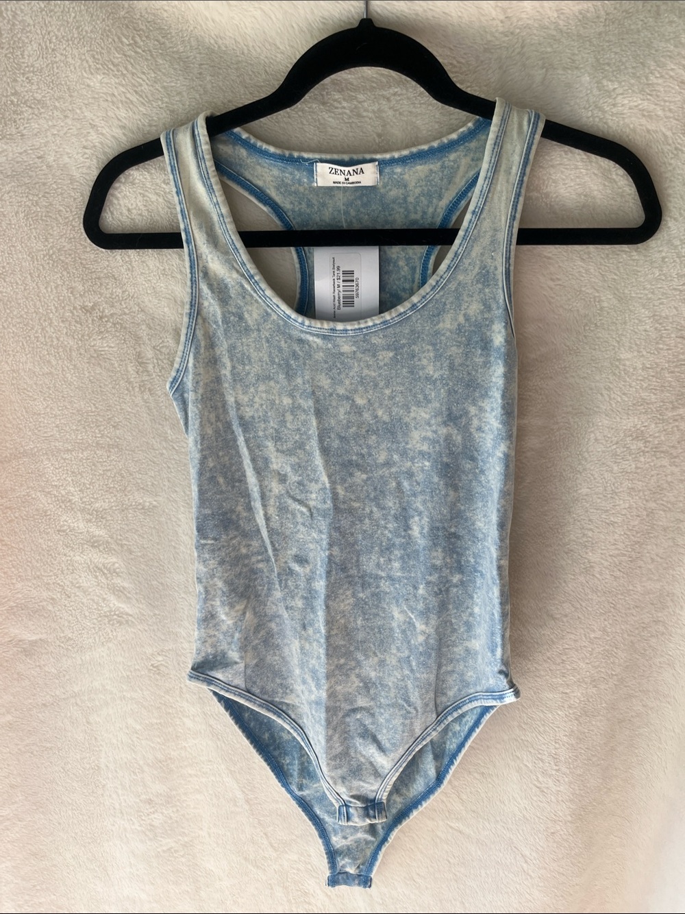 Zenana Outfitters Light Blue Acid Wash Tank One-Piece Bodysuit